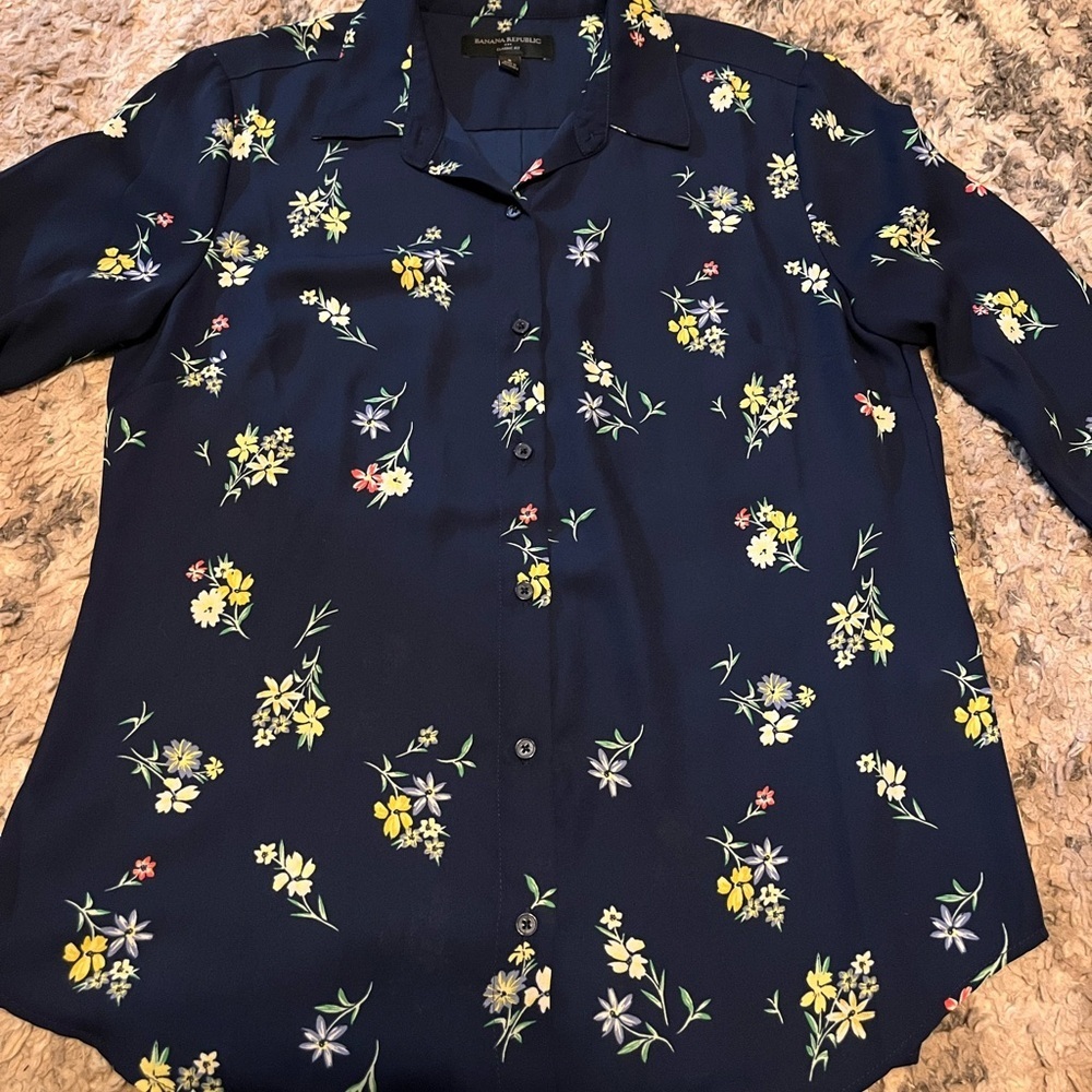 Banana Republic Navy Floral dress Shirt - Picture 2 of 4